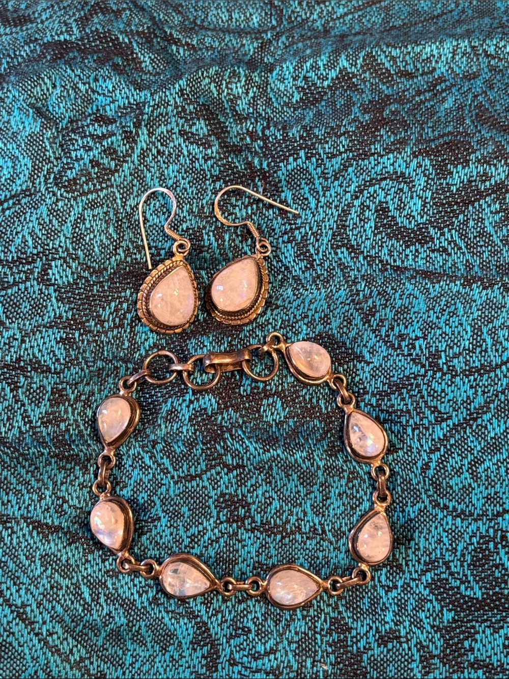 Silver and Moonstone Teardrop Bracelet & Earrings Set